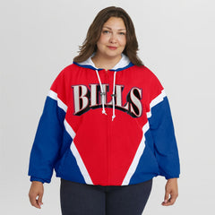 WEAR by Erin Andrews Women's Plus Size Retro Crinkle Full-Zip Hoodie Windbreaker Jacket - Buffalo Bills