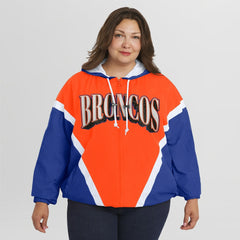 WEAR by Erin Andrews Women's Plus Size Retro Crinkle Full-Zip Hoodie Windbreaker Jacket - Denver Broncos