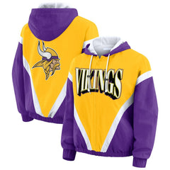 WEAR by Erin Andrews Women's Plus Size Retro Crinkle Full-Zip Hoodie Windbreaker Jacket - Minnesota Vikings