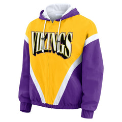 WEAR by Erin Andrews Women's Plus Size Retro Crinkle Full-Zip Hoodie Windbreaker Jacket - Minnesota Vikings