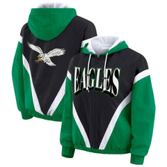 WEAR by Erin Andrews Women's Plus Size Retro Crinkle Full-Zip Hoodie Windbreaker Jacket - Philadelphia Eagles