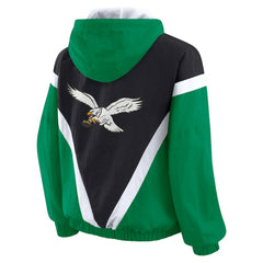 WEAR by Erin Andrews Women's Plus Size Retro Crinkle Full-Zip Hoodie Windbreaker Jacket - Philadelphia Eagles
