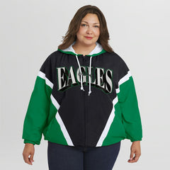 WEAR by Erin Andrews Women's Plus Size Retro Crinkle Full-Zip Hoodie Windbreaker Jacket - Philadelphia Eagles