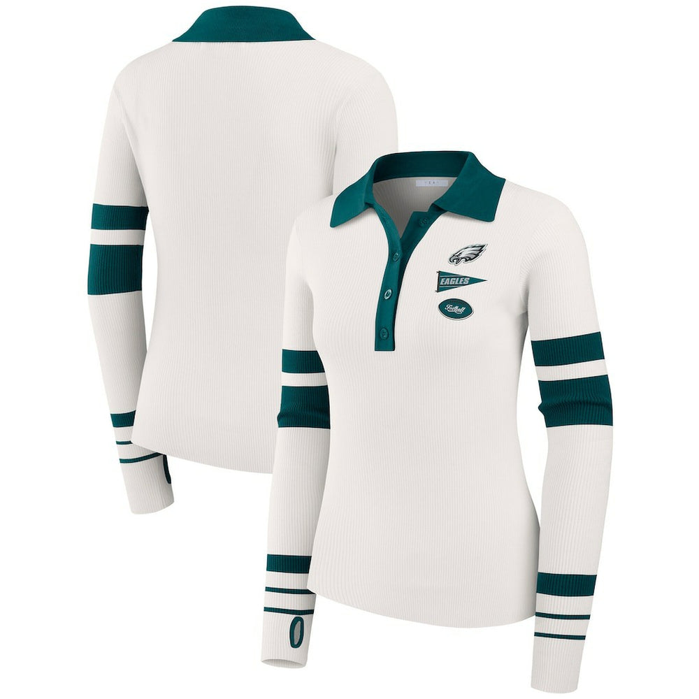 WEAR by Erin Andrews Women's Ribbed Henley Polo Sweater - Philadelphia Eagles