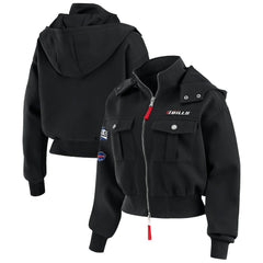 WEAR by Erin Andrews Women's Tri-Blend Patch Pocket Cropped Full-Zip Bomber Hoodie Jacket - Buffalo Bills