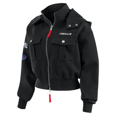 WEAR by Erin Andrews Women's Tri-Blend Patch Pocket Cropped Full-Zip Bomber Hoodie Jacket - Buffalo Bills