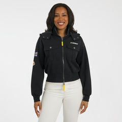 WEAR by Erin Andrews Women's Tri-Blend Patch Pocket Cropped Full-Zip Bomber Hoodie Jacket - Minnesota Vikings