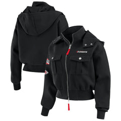 WEAR by Erin Andrews Women's Tri-Blend Patch Pocket Cropped Full-Zip Bomber Hoodie Jacket - Kansas City Chiefs