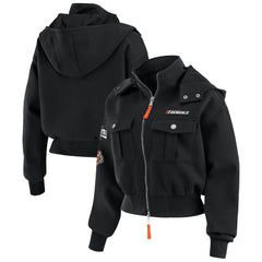 WEAR by Erin Andrews Women's Tri-Blend Patch Pocket Cropped Full-Zip Bomber Hoodie Jacket - Cincinnati Bengals