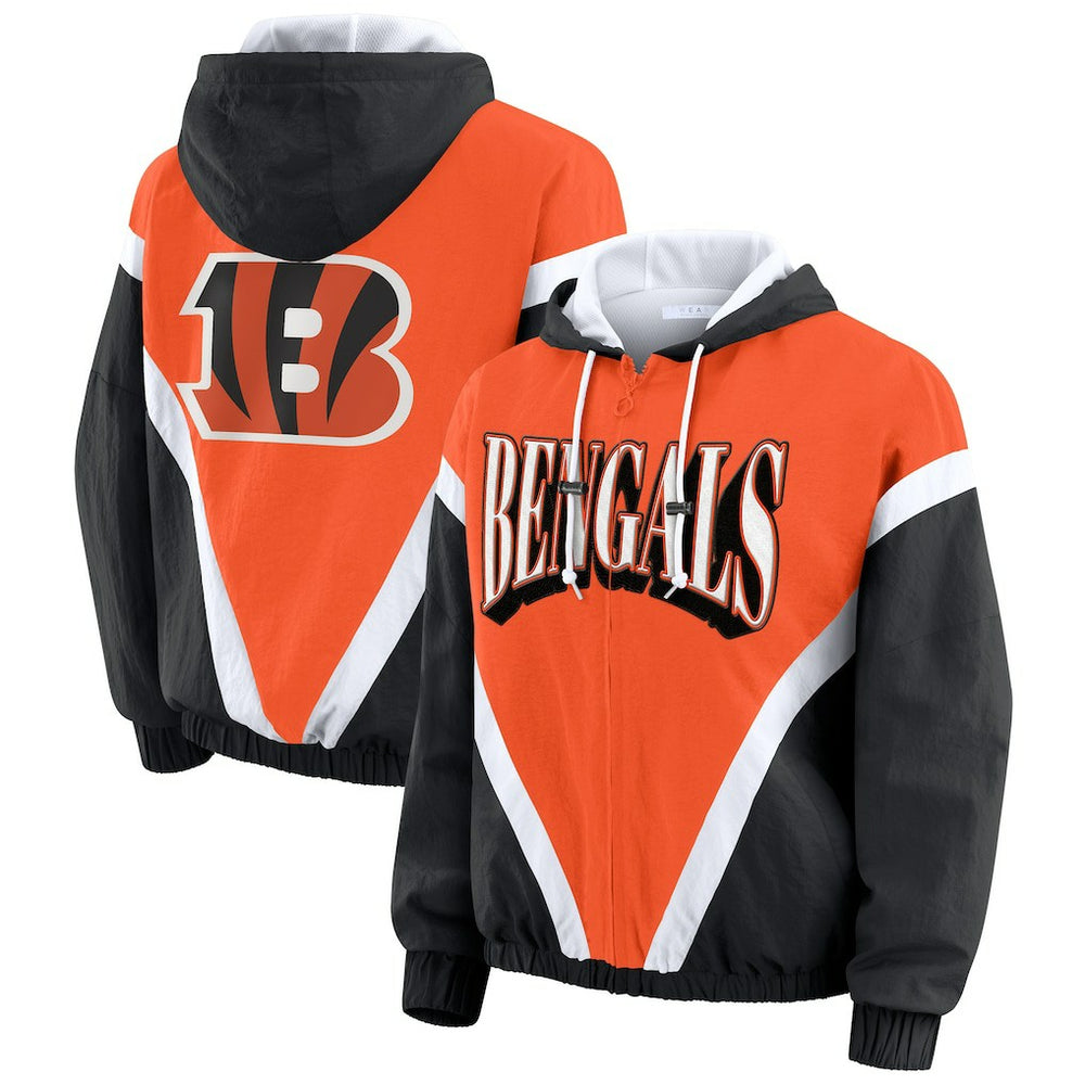 WEAR by Erin Andrews Women's Retro Crinkle Full-Zip Hoodie Windbreaker - Cincinnati Bengals