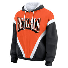 WEAR by Erin Andrews Women's Retro Crinkle Full-Zip Hoodie Windbreaker - Cincinnati Bengals