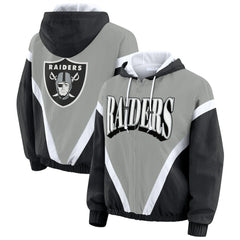 WEAR by Erin Andrews Women's Retro Crinkle Full-Zip Hoodie Windbreaker - Las Vegas Raiders