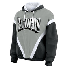 WEAR by Erin Andrews Women's Retro Crinkle Full-Zip Hoodie Windbreaker - Las Vegas Raiders