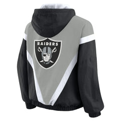 WEAR by Erin Andrews Women's Retro Crinkle Full-Zip Hoodie Windbreaker - Las Vegas Raiders