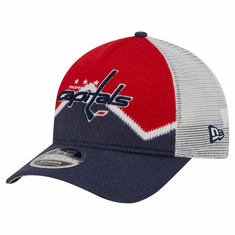 NHL Navy/Red Washington Capitals New Era Hockey Sock 9FORTY A-Frame M-Crown Adjustable Trucker Hat