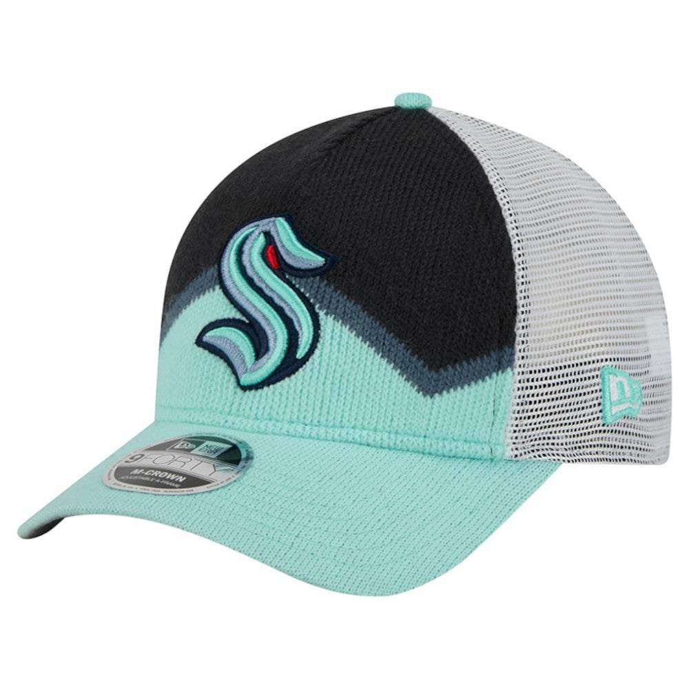 NHL Light Blue/Deep Sea Blue Seattle Kraken New Era Hockey Sock 9FORTY A-Frame M-Crown Adjustable Trucker Hat