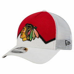 NHL White/Red Chicago Blackhawks New Era Hockey Sock 9FORTY A-Frame M-Crown Adjustable Trucker Hat