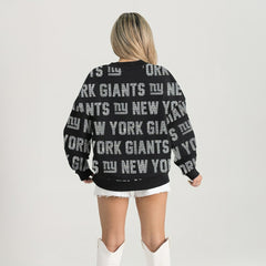 Gameday Couture Women's Oversized Hype Era Rhinestone Text Sweatshirt - New York Giants