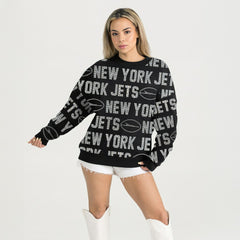 Gameday Couture Women's Oversized Hype Era Rhinestone Text Sweatshirt - New York Jets