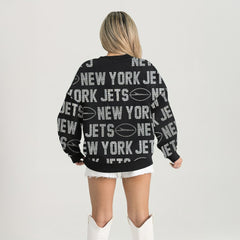 Gameday Couture Women's Oversized Hype Era Rhinestone Text Sweatshirt - New York Jets