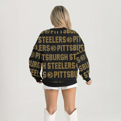 Gameday Couture Women's Oversized Hype Era Rhinestone Text Sweatshirt - Pittsburgh Steelers