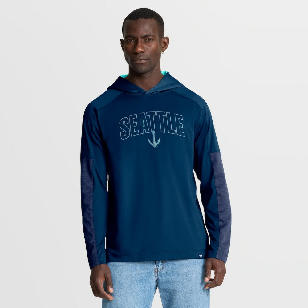 NHL Deep Sea Blue Seattle Kraken Fanatics Penalty Shot Long Sleeve Hoodie T-Shirt