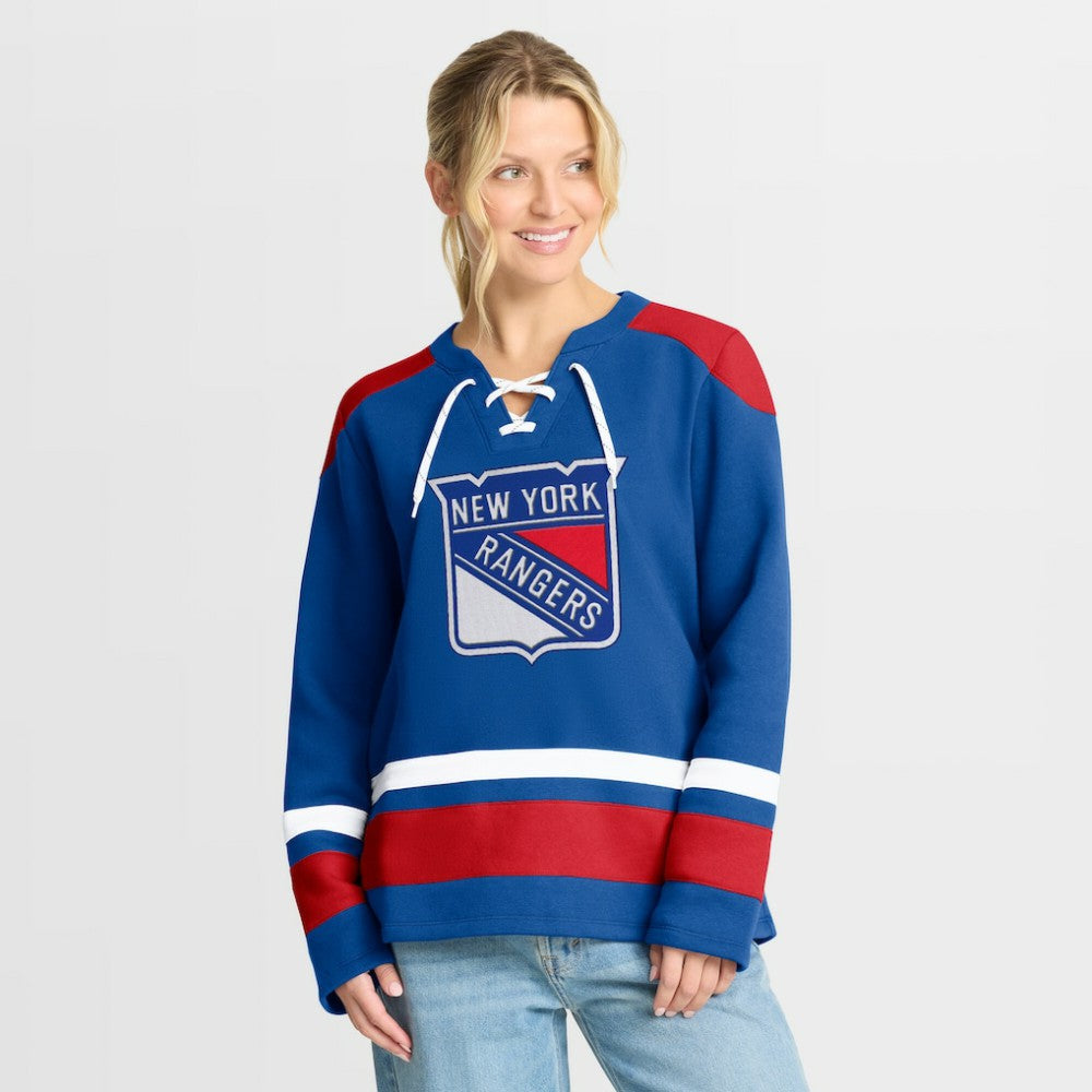 NHL Blue New York Rangers Fanatics Women's Icing Long Sleeve Lace Up Sweatshirt
