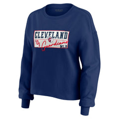 MLB Cleveland Guardians WEAR by Erin Andrews Women's Heavy Rugby Jersey Cropped Long Sleeve T-Shirt & Shorts Lounge Set