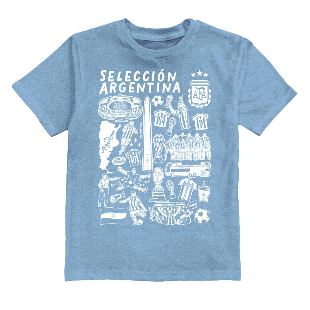 Argentina National Team Vive La Fete Youth Impressions Artwork T-Shirt - Light Blue