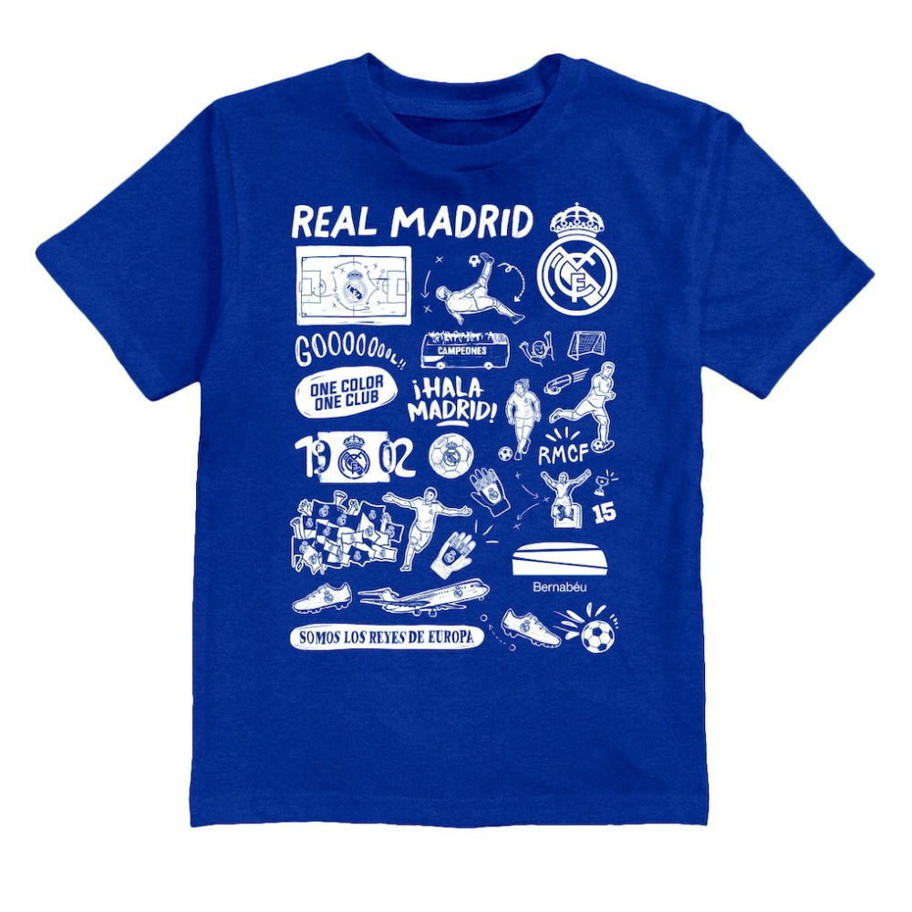 Real Madrid Vive La Fete Youth Impressions Artwork T-Shirt - Blue