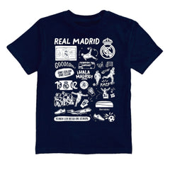 Real Madrid Vive La Fete Youth Impressions Artwork T-Shirt - Navy