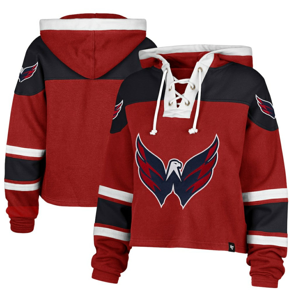 NHL Red Washington Capitals '47 Women's Cropped Lacer Hoodie