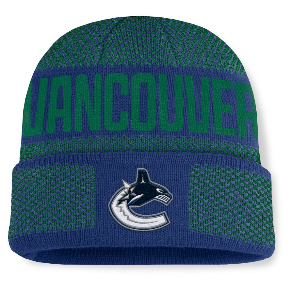 NHL Blue/Green Vancouver Canucks Fanatics Fundamentals Shelter Cuffed Knit Hat