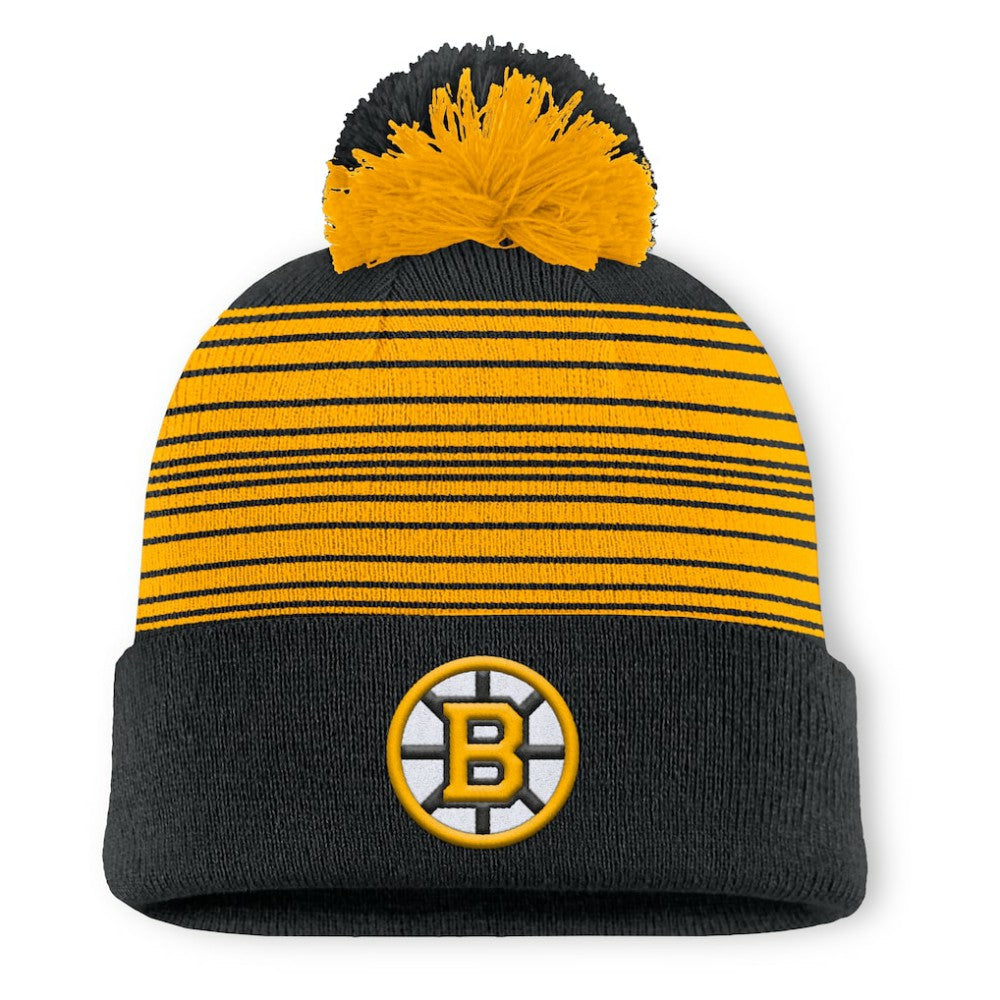 NHL Black Boston Bruins Fanatics Fundamental Spirit Cuffed Pom Knit Hat