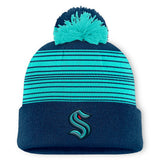 NHL Deep Sea Blue Seattle Kraken Fanatics Fundamental Spirit Cuffed Pom Knit Hat