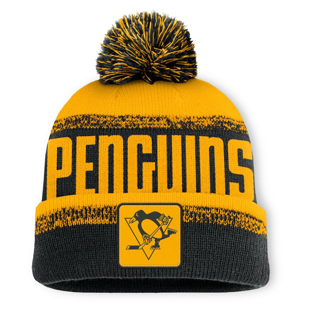 NHL Black/Gold Pittsburgh Penguins Fanatics Fundamentals Thrive Cuffed Knit Hat with Pom