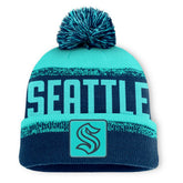 NHL Deep Sea Blue/Light Blue Seattle Kraken Fanatics Fundamentals Thrive Cuffed Knit Hat with Pom