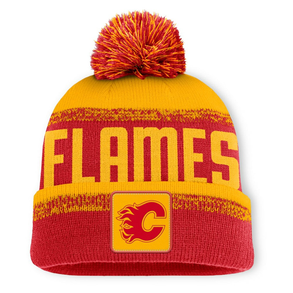 NHL Red/Gold Calgary Flames Fanatics Fundamentals Thrive Cuffed Knit Hat with Pom