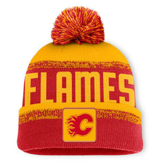 NHL Red/Gold Calgary Flames Fanatics Fundamentals Thrive Cuffed Knit Hat with Pom