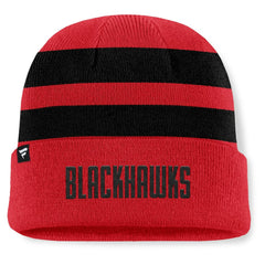 NHL Red/Black Chicago Blackhawks Fanatics Fundamental Swipe Stripe Cuffed Knit Hat