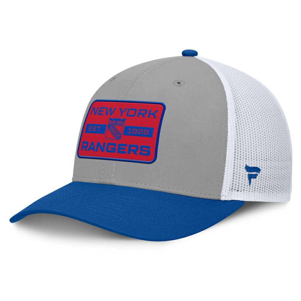 NHL Gray/Blue New York Rangers Fanatics Fundamental Adapt Trucker Adjustable Hat