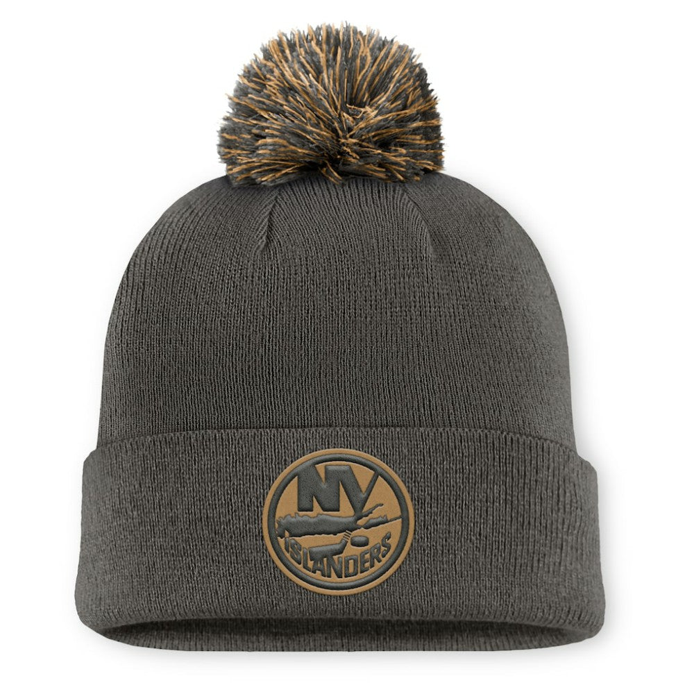 NHL Charcoal New York Islanders Fanatics Authentic Pro Military Appreciation Cuffed Knit Hat with Pom