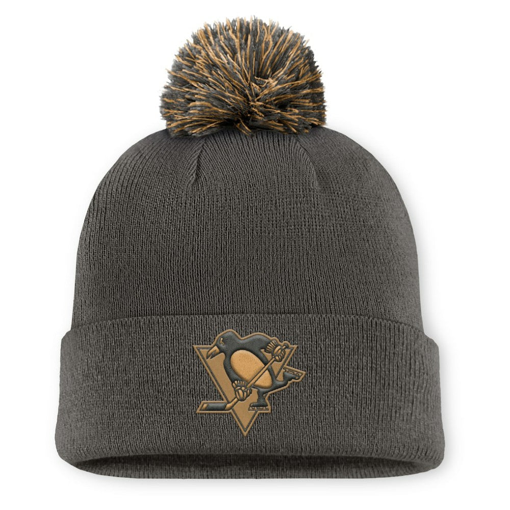 NHL Charcoal Pittsburgh Penguins Fanatics Authentic Pro Military Appreciation Cuffed Knit Hat with Pom