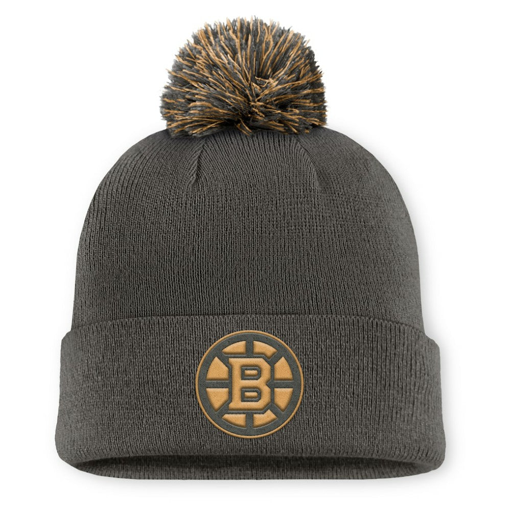 NHL Charcoal Boston Bruins Fanatics Authentic Pro Military Appreciation Cuffed Knit Hat with Pom
