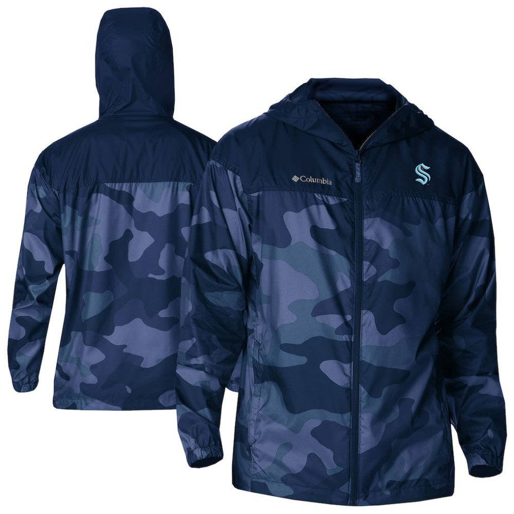 NHL Navy Seattle Kraken Columbia Camo Flash Challenger Omni-Shade Full-Zip Hoodie Windbreaker