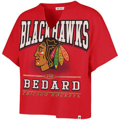 NHL Red Connor Bedard Chicago Blackhawks '47 Women's Elation Name & Number Oversized Notch Neck T-Shirt