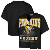 NHL Black Sidney Crosby Pittsburgh Penguins '47 Women's Elation Name & Number Oversized Notch Neck T-Shirt
