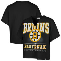 NHL Black David Pastrnak Boston Bruins '47 Women's Elation Name & Number Oversized Notch Neck T-Shirt