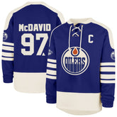 NHL Royal Connor McDavid Edmonton Oilers '47 Player Name & Number Sweep Check Eternal Lacer Sweatshirt