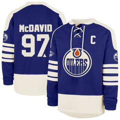 NHL Royal Connor McDavid Edmonton Oilers '47 Player Name & Number Sweep Check Eternal Lacer Sweatshirt